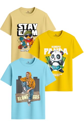 Image of Men's Regular Fit Printed T-Shirt Combo Pack of 3 | 100% Cotton Round Neck Half Sleeve Graphic Tees