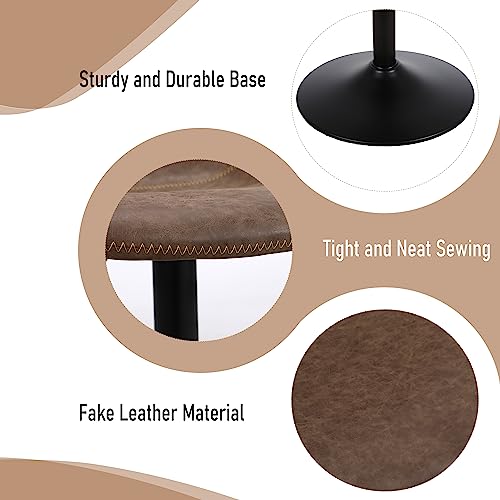 Ermnois Bar Stools Set of 2, Swivel Counter Height Barstools with Back, Adjustable Modern Bar Chairs, Tall Armless PU Leather Kitchen Island Stool, Brown - Thumbnail 7