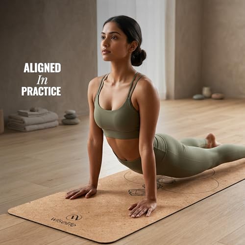 Image of Wiselife Arch Cork Natural Rubber Yoga Mat with Yoga Mat Bag 6MM | Extra Large Extra Wide | Anti skid Anti slip for Yoga & Workout (Cork 7 chakra)