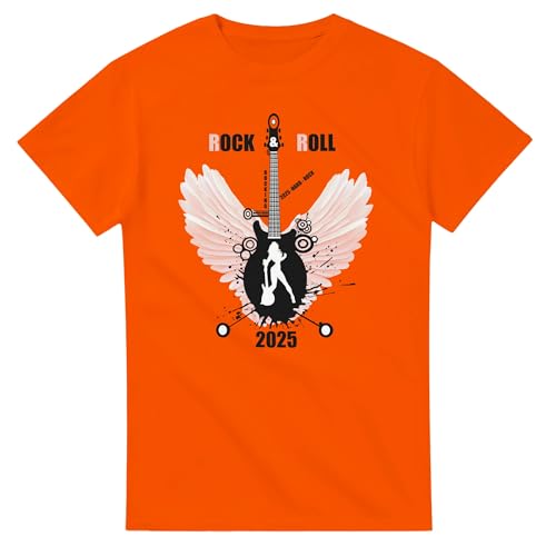 T-shirt Rock & Roll 2025 rose col rond en coton épais idéal pour les concerts