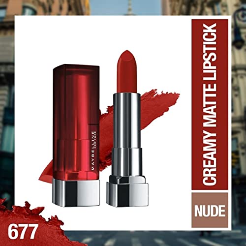 Image of Maybelline New York Color Sensational Creamy Matte Lipstick lasts up to 12 Hours, Hydrate Lips, Rich Creamy Lipstick with Shea Butter, Available in 42 different Shades - 677 Noho Amber, 3.9gm