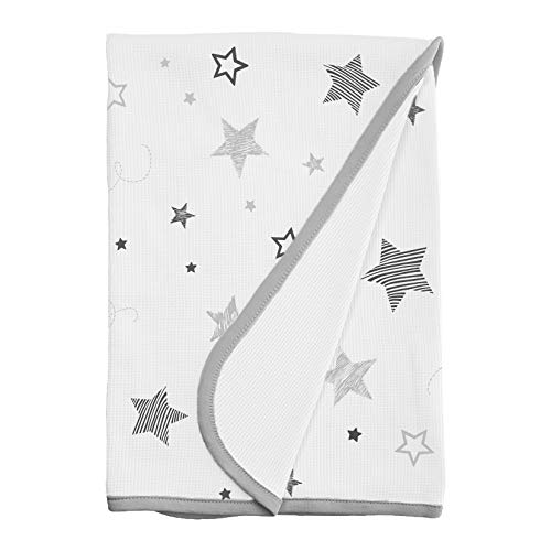 Image of American Baby Company 100% Cotton Thermal Waffle Swaddle Blanket Combo (30 inch x 40 inch), Soft, Breathable & Stretchy, Gray Star, Gray, and White, for Boys and Girls, Perfect for Swaddling and Travel