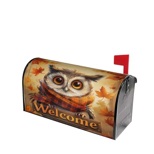 Image of Dujiea Autumn Owl Welcome Mailbox Wrap, Waterproof Magnetic Post Box Cover, Standard Size 25.5 inchX 21 inch Garden Yard Outside Farmhouse Home Decor