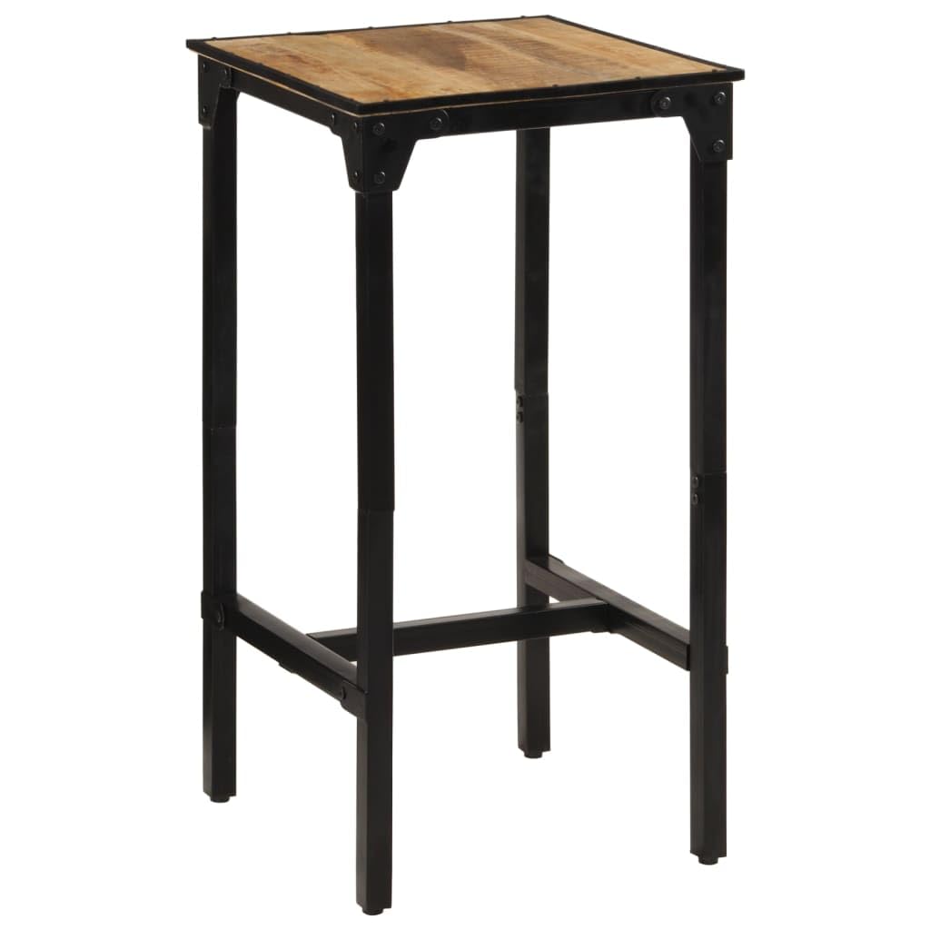 Ensemble de bar 3 pièces en bois de manguier brut et métal avec 1 table de bar 60 x 55 x 107 cm, 2 tabourets de bar avec housse en cuir et lin, table à manger stable pour cuisine, salle à
