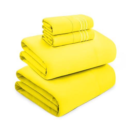 Mocassi Luxury Twin XL 4-Piece Sheet Set - 1800 Premium Hotel Quality - Easy-Fit, Wrinkle, Fade Resistant Bed Sheets and Pillowcases - All Around Elastic Fitted Sheet, Deep Pocket, Yellow