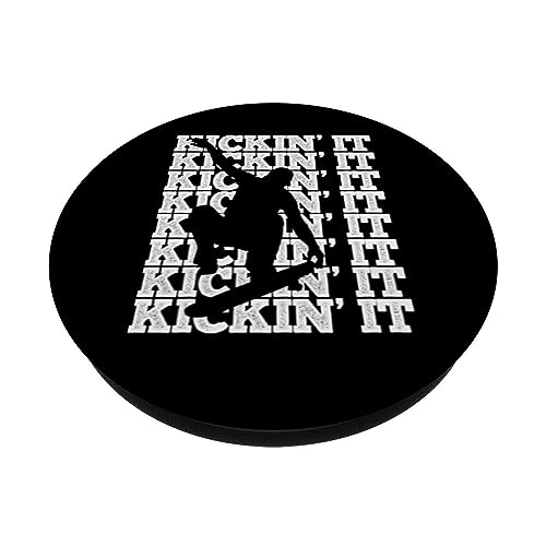 Kickin'it Vintage Skateboard Boys Girls Kids Skateboarding PopSockets Swappable PopGrip, Black - Image 2