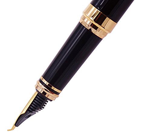 Duke Sapphire Fude Nib Fountain Pen Black Gold Trim Original Gift Box Set, Iridium Bent Nib Writing Pen For Business Signature, Art Drawing,Calligraphy #TOP2