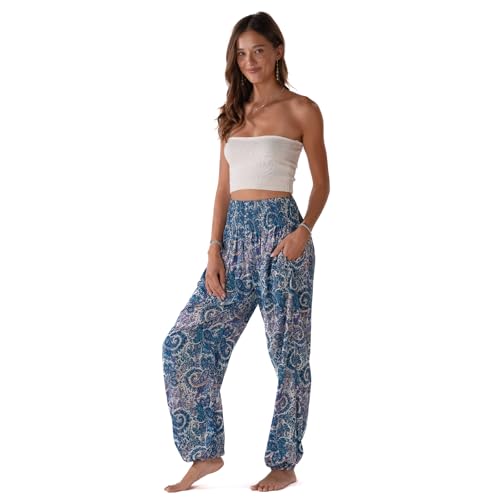 Image of Lotus and Luna Women's Harem Pants Thai Pants for Beach & Lounge High Waisted Flowy Boho Pants Genie Pants Yoga Pants
