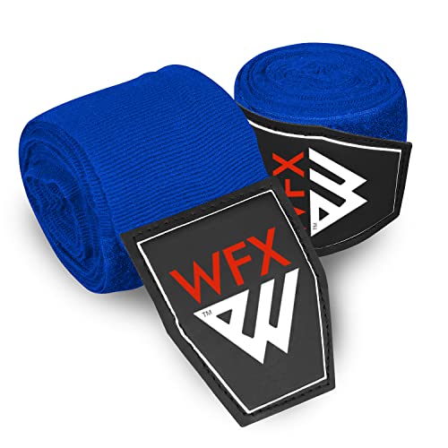 WFX Fasce Boxe 3,5m & 4,5m, Arti Marziali Bende Boxe, Supporto Polso Fascia Box'e per Pugni, Protezione Delle Dita, Allenamento Elastica Pesante per Box'e, MMA, Muay Thai (Blu 3,5 M)