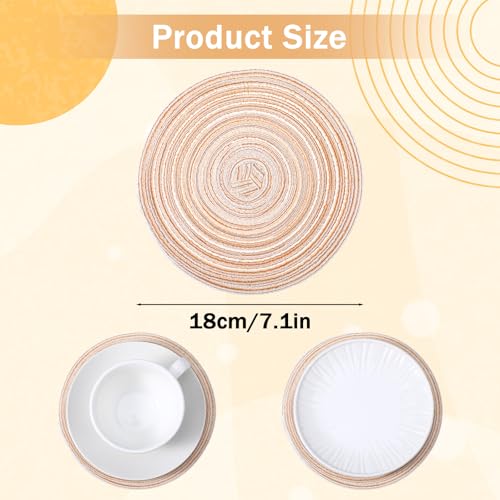 7 Inch Round Braided Placemats Set, 6PCS Woven Placemats, Beige Coffee Mat, Washable Heat Resistant Cotton Polyester Circle Placemat, Table Mats for Home, Wedding, Party, Kitchen and Dinner - Image 3