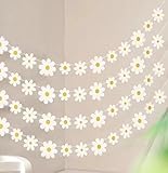 4 Packs Daisy Banner Garland Groovy Hippie Boho Birthday Decor Daisy Party Decoration Spring Flower Hanging Banner Daisy Paper Cutouts for Girl Birthday Supplies