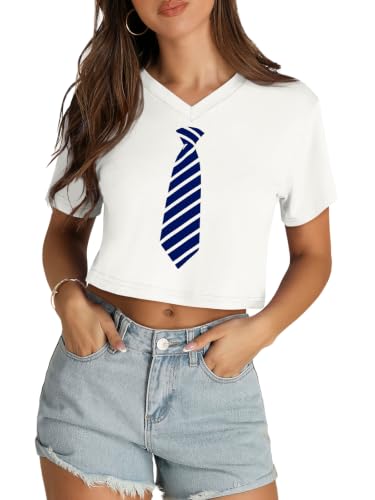 Image of Womens Crop Tops Short Sleeve V Neck Summer Cropped T Shirts Baisc Tees