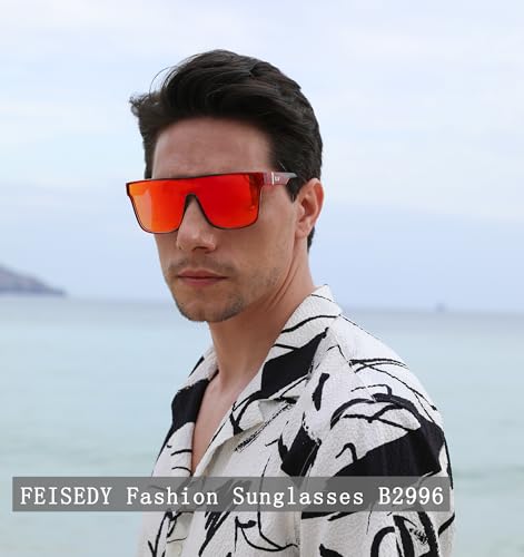 Image of FEISEDY Sunglasses for Women Men, Fashion Mirrored Single Lens Shades