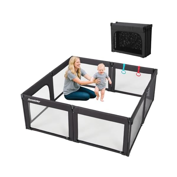 Doradotey Baby Playpen Foldable for Toddlers 1-3, Size and Shape Adjustable Enclosure, 8-Panels Detachable Gate 79×71 Large Indoor Playard, Easy Assembly and Clean, Safety Fence Play Area, Black