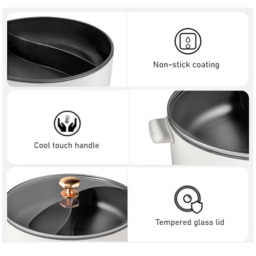 ARTSIM Electric Hot Pot, Automatic Power Cut-Off Electric Hot Pots Hotpot Suitable for Small Parties (with 2 Leaky Nets),white - Image 5