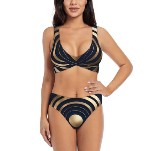 Maillot de bain push-up haut de gamme avec anneaux dorés concentriques et coupe triangle épurée