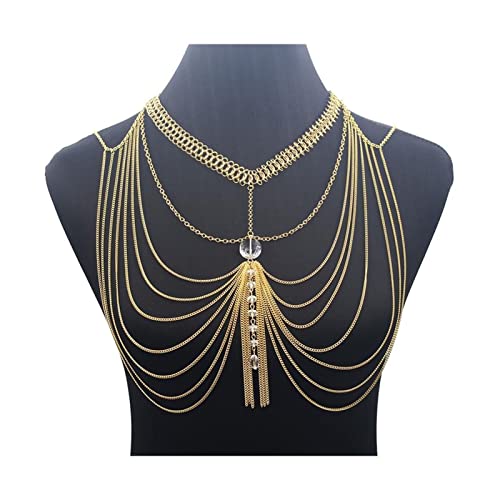 Cadena corporal de hombro con acabado metalizado premium para vestidos de noche