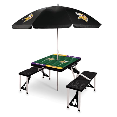 Image of PICNIC TIME NFL Picnic Table Portable Folding Table with Seats and Umbrella