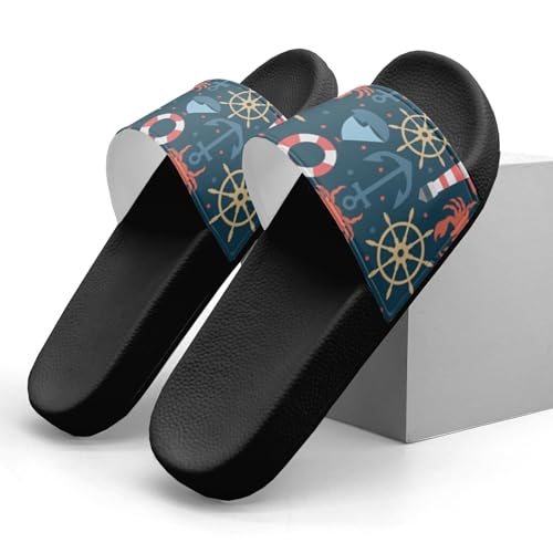 Nautical Anchors Design Slippers Sandals for Women Men Casual Athletic Sandals Pool Shower Indoor Outdoor Slide Slippers3