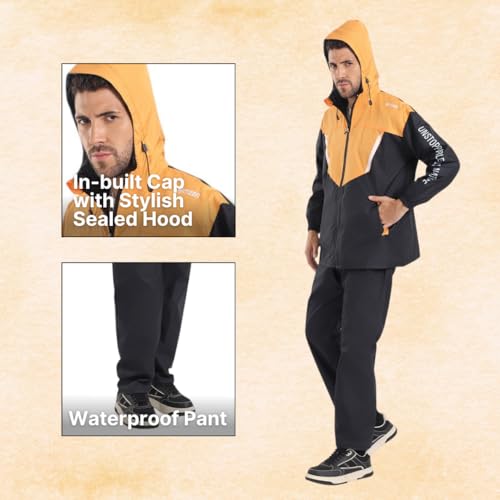 Image of Citizen Hooded Raincoat for Men Women Waterproof for Bike Riders HT Micro TPU Fabric Lightweight Stylish Sealed Hood, Large Pockets, Heavy-Duty Zippers Rainwear with Carry Pouch-CR019