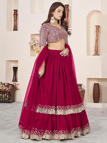 Image of Zeel Clothing Women's Sequins Embroidered Georgette New Semi-stitched Lehenga Choli Set With Dupatta (50666-Womens-Lehenga-Choli-Latest)