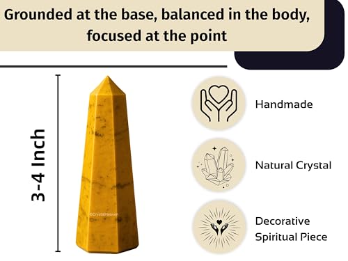 Image of Crystal Heaven Yellow Jasper Crystal Tower Obelisk Point For Chakra, Healing And Balancing - Aaa Grade Original Certified Gemstone Agate For Reiki Meditation Yoga Spiritual (3-4 Inches)
