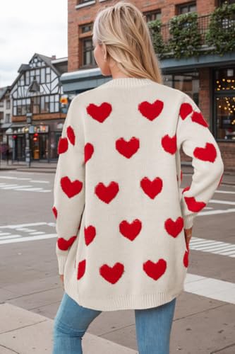 Image of Women Love Heart Graphic Oversized Sweaters Valentine Cute Cardigan Open Front Button Kawaii Preppy Aesthetic Clothes
