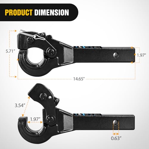 Image of Nilight 10-TON Pintle Hitch for 2-Inch Receiver Hook Military Receiver 20000LBS,Fits 2-1 /2 in Lunette Ring, Gloss Black Powder Coat