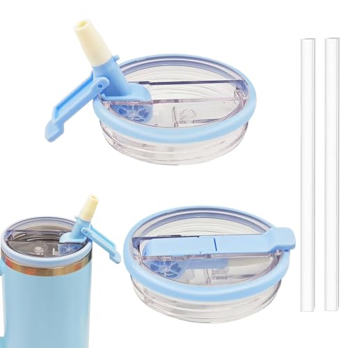 2 Pack 30 oz Detachable Flip Straw Pro Lid Replacement for Stanley Quencher and ProTour,Leak Proof Lids，No Spill Dust-proof Tumbler Lids Reusable for 30oz Stanley Accessories (Sky Blue, 30oz)