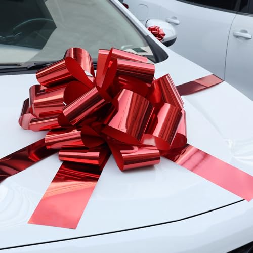 Hollima Big Car Bow Metallic Red, 20 Inch Round Shape Present Bows, Giant Bow for Cars Decor, New Houses, Birthday, Christmas, Wedding, Party, Large Gift Wrapping