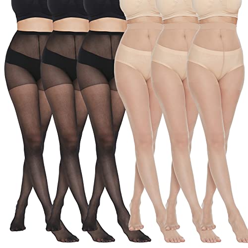 Image of MANZI 6 Pairs Pantyhose for Women 20 Denier High Waist Sheer Tights