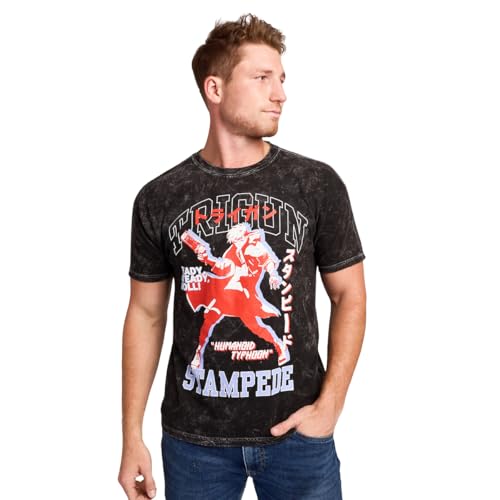 Trigun Stampede VASH Humanoid Typhoon Mens Black Mineral Wash Oversized Crew Neck Short Sleeve T-Shirt-Small