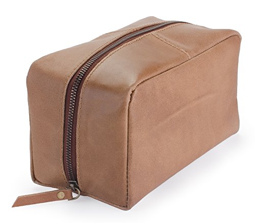 Harris Luxury Leather Dopp Kit Shaving Toiletry Travel Bag (Sepia Brown)