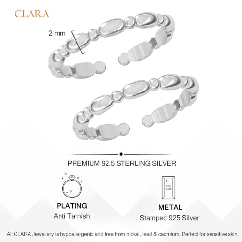 Image of Clara 925 Sterling Silver Size Adjustable Toe Rings Pair Gift for Women