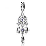 ZiNuo - Abalorio de atrapasueños para pulsera de plata de ley 925, diseño de flores de cristal coloridas, cuentas colgantes de plumas para pulsera europea, Plata esmaltado Cristal Plata, Crystal