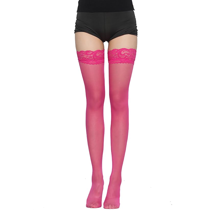 Image of KACOLOR Lace Top Thigh High Stockings with Antiskid Silicone Silky Sheer Stay Up Pantyhose Hosiery for Women