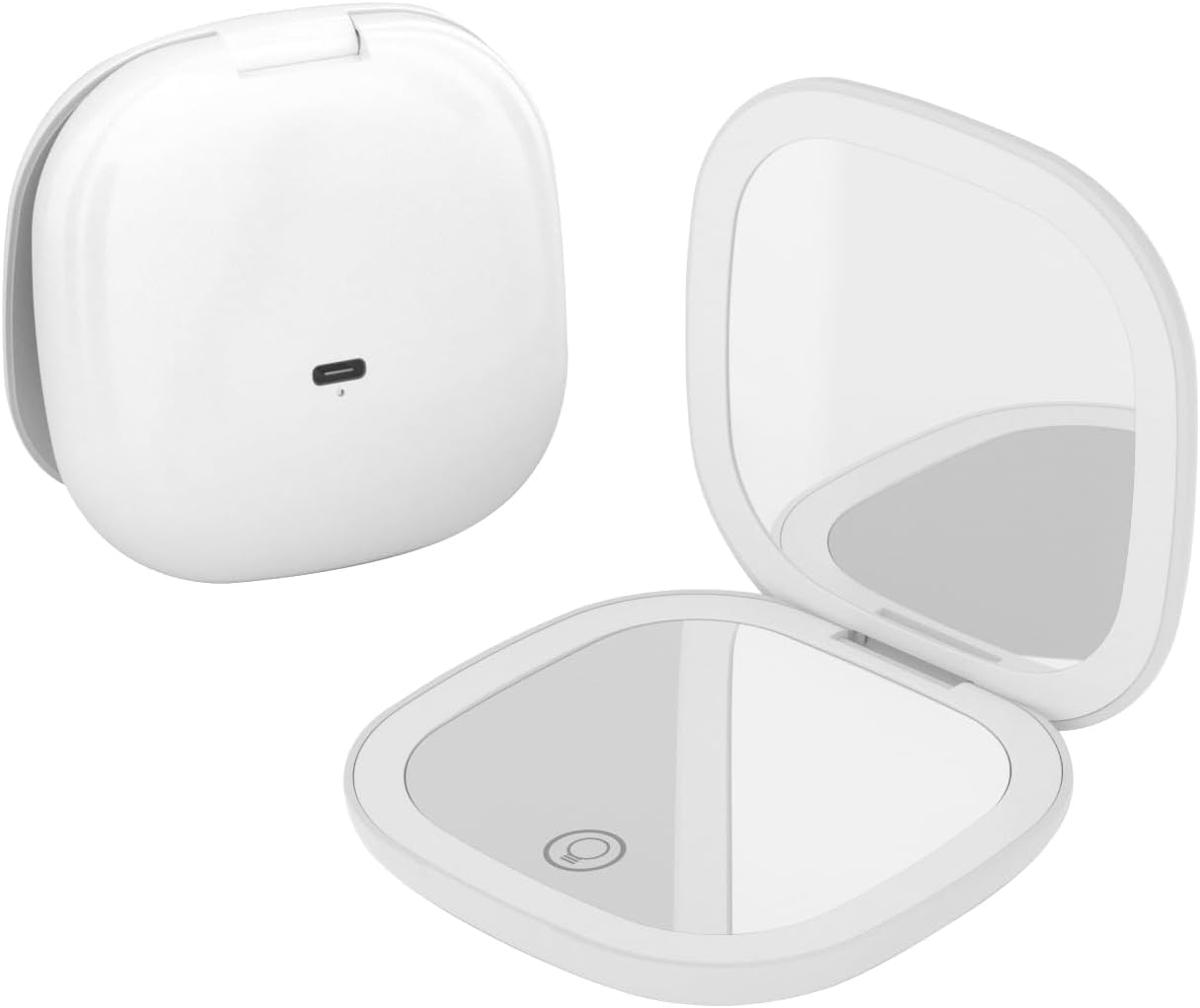 Qumox 10X Lighted Makeup Rechargeable Compact Travel Mirror with LED Light, Ultra-Clear 10X Magnification, 3 Light Modes, USB-C Dimmable Touch Mirror (White)
