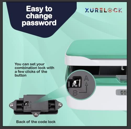 Xurelock Lockable plastic storage box - with combination lock and organiser tray - used as jewellery box , money box , pill organiser, sewing box, fridge storage or key safe - (Turquoise)