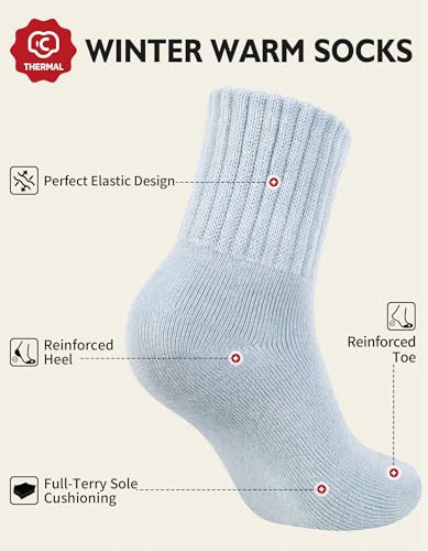 Miniatura 4 de Closemate 3 Pares Calcetines Termicos Mujer Invierno Sin Costuras Frio Extremo Calientes De Algodón Grueso Forro Grueso Azul-Claro Rosa Beige