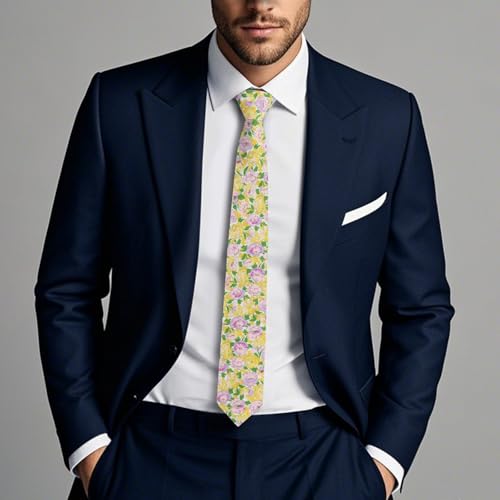 Image of Cotton Floral Ties for Men 2.76 inch Men's Skinny Tie Linen Flower Printed Neck Tie for Wedding Dating Party
