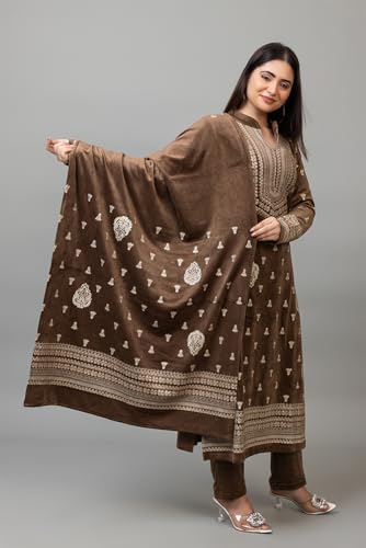 Image of HIFZAA velvet kurta palazzo set with dupatta for womens printed winter wear suit M to 4xl