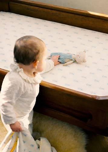 Image of Oilo Crib Sheet, Breathable, Fitted, Organic Cotton Jersey, 300-Thread, Machine Wash, Fits Standard Crib (28 inch x 52 inch x 9 inch), Toddler Bedding, Heirloom Organic Collection, Lily Bouquet
