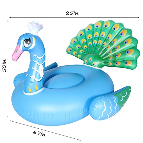 Finduwill Giant Pool Floats - 85" Large Peacock Pool Floaties With Fast Valves, Pool Raft Ride On Pool Lounger Inflatables Pool Floats For Adults, Summer Beach Swimming Pool Party Decorations #TOP3