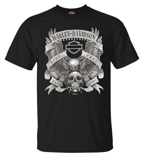 Harley-Davidson Men's Fastened Cotton Short Sleeve Crew-Neck Tee, Black