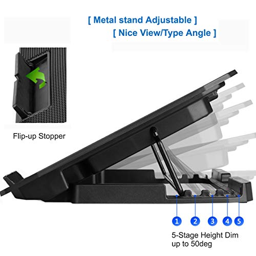 KEROLFFU 10-15.6" Office Laptop Cooling Pad (Big 2Fans Super Quiet, Double Sides Built-in USB Line, Back Feet Stand) - Thumbnail 4