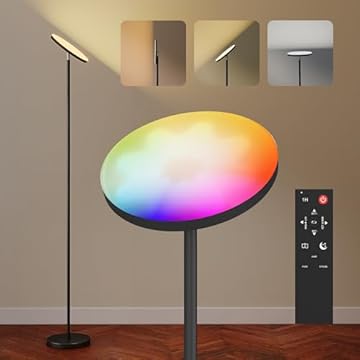 HOMCOM RGB Uplighter Floor Lamp, Tall Dimmable Standing Lamp with Remote & Touch Control, 350° Rotatable Head for Living Room Bedroom, 2700K-6000K Colour Temperatures, Black