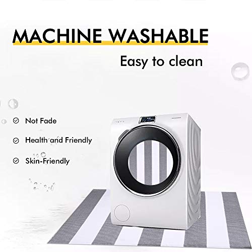 Kozyfly Grey And White Striped Rug Runner 2'X8'Farmhouse Runner Rug Checkered Cotton Woven Washable Gray Outdoor Rug Runner For Kitchen/Laundry/Bathroom/Bedroom/Living Room #TOP6