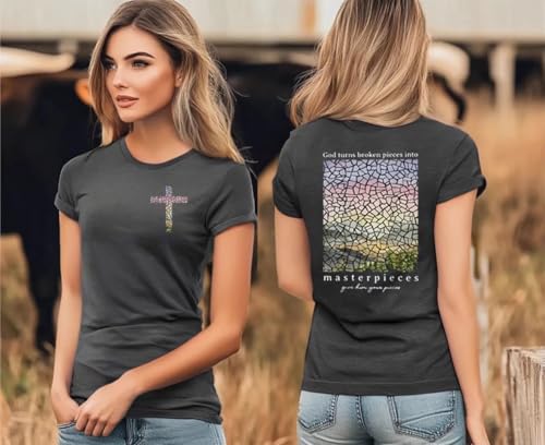 Women's Christian Bible Verse Graphic T Shirts Vintage Jesus Faith Pray Cross Print Tees Crewneck 2 Sided Tops2