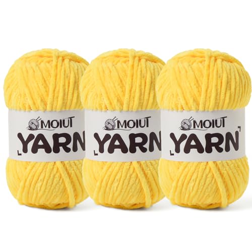 Image of 3 Pack Fluffy Chenille Yarn for Crocheting, Chunky Velvet Yarns for Crochet Amigurumi, Baby Yarn for Crocheting Soft Blanket, 262.4yds /10.5 oz Bulky Yarns for Crafts /Hats /Shoes /Socks (3 Light Yellow)