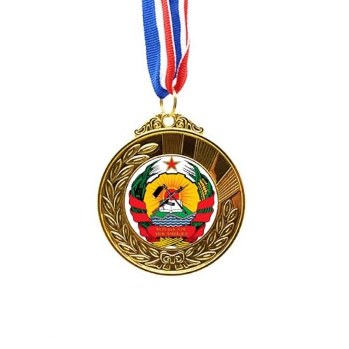Medalla de oro Mozambique con relieve premium y cinta satinada de gala